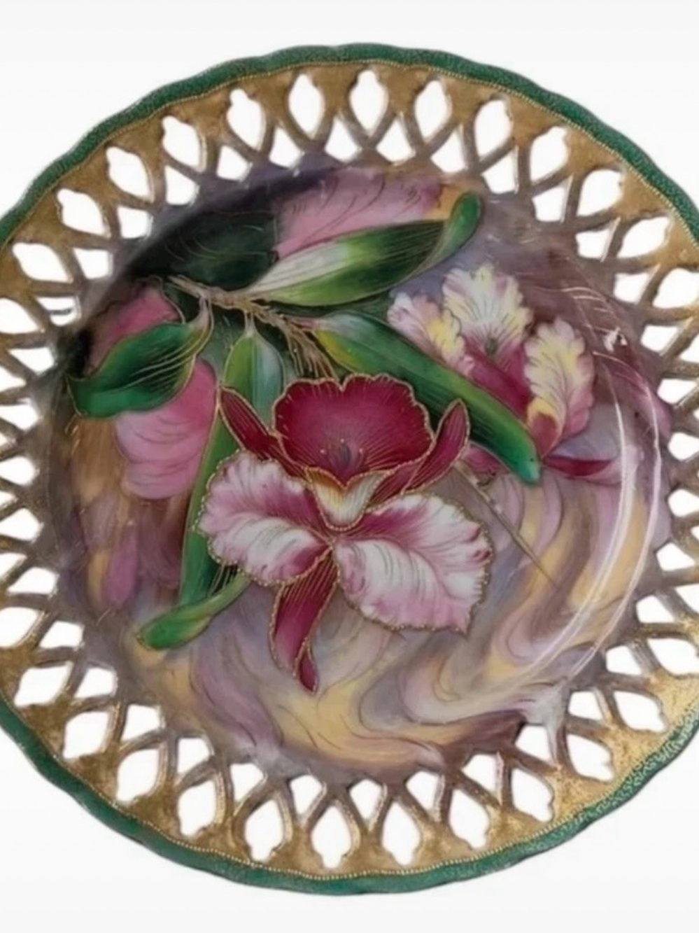Vintage Hand Painted Orchid Collectors Plate Occupied Japan